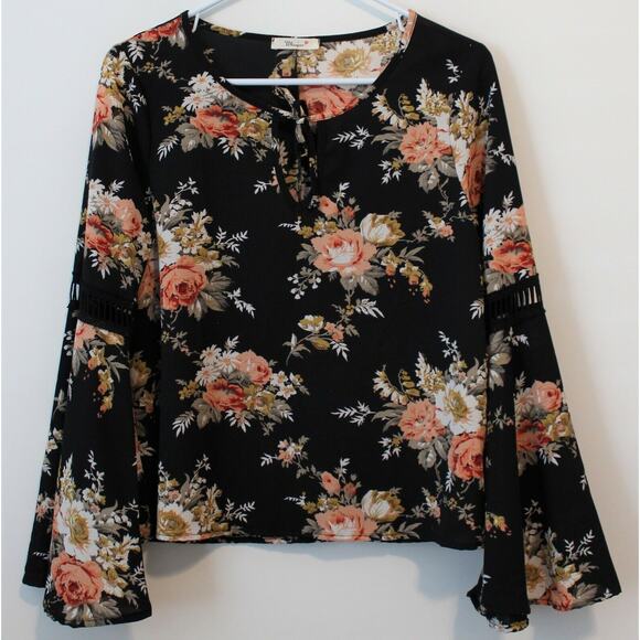 Whisper Women's Floral Black Long Sleeve Blouse Size L NWOT - Picture 1 of 8